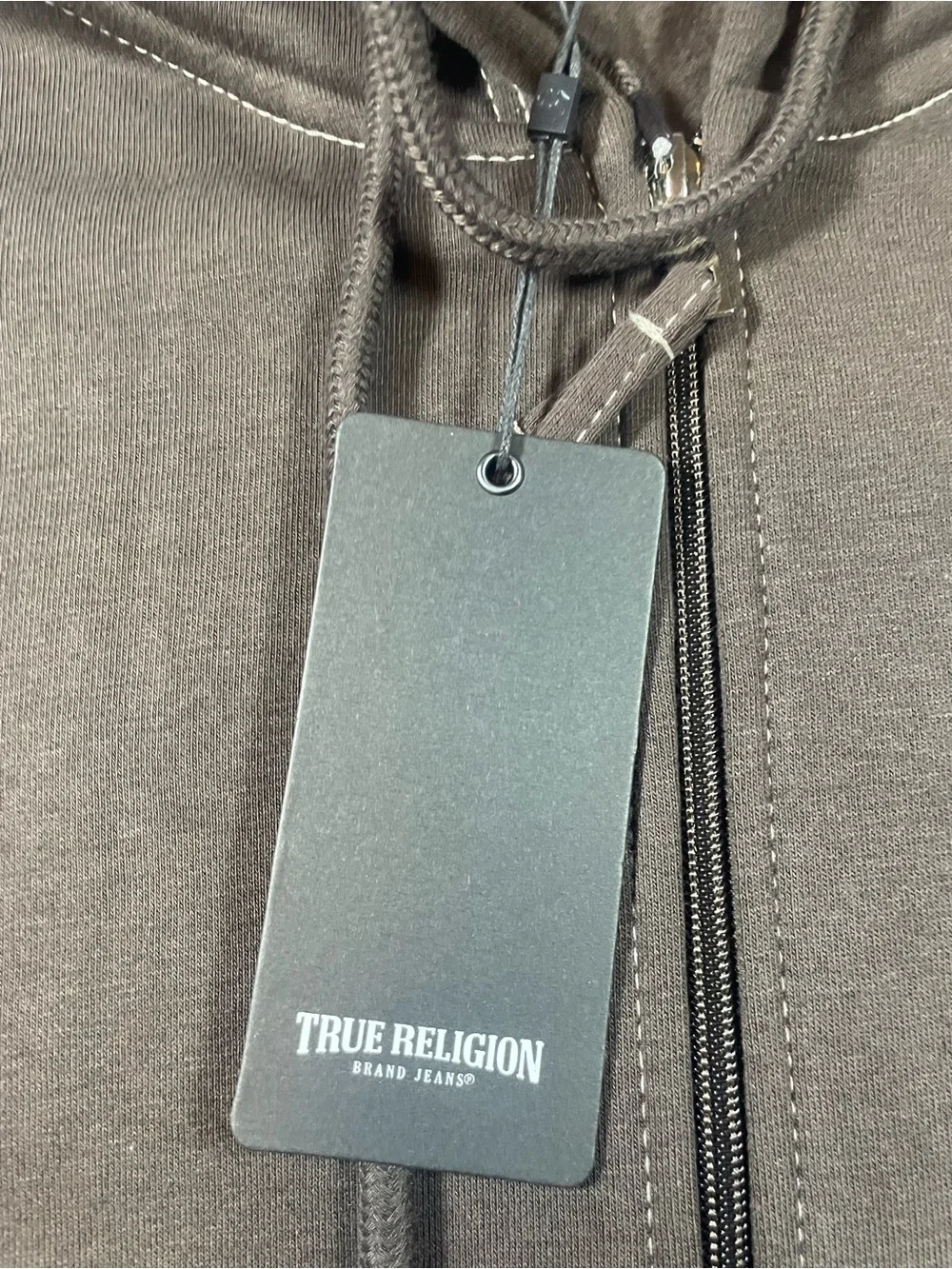 True Religion Men's Brown Hoodie with Cream Logo
